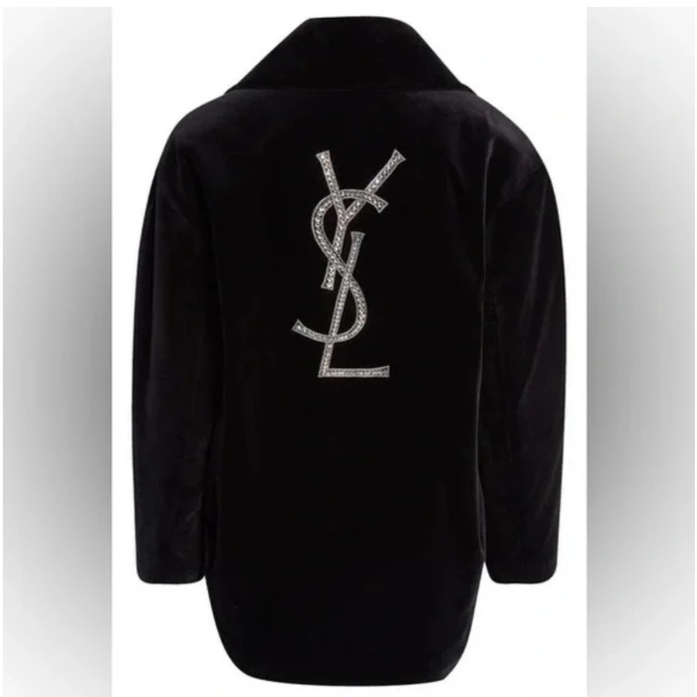 Saint Laurent velvet Black Coat with crystals Logo ( New w-tags attached)